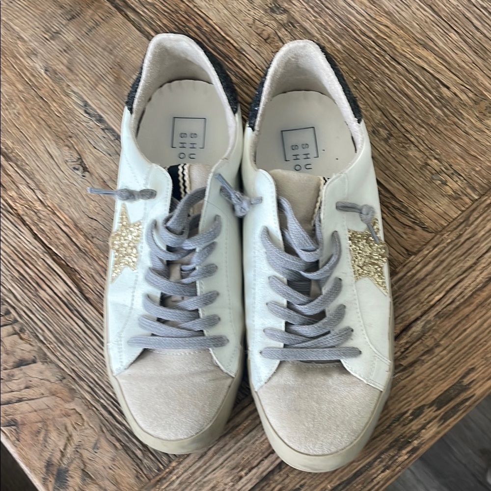 ShuShop White and Glitter Gold Sneakers